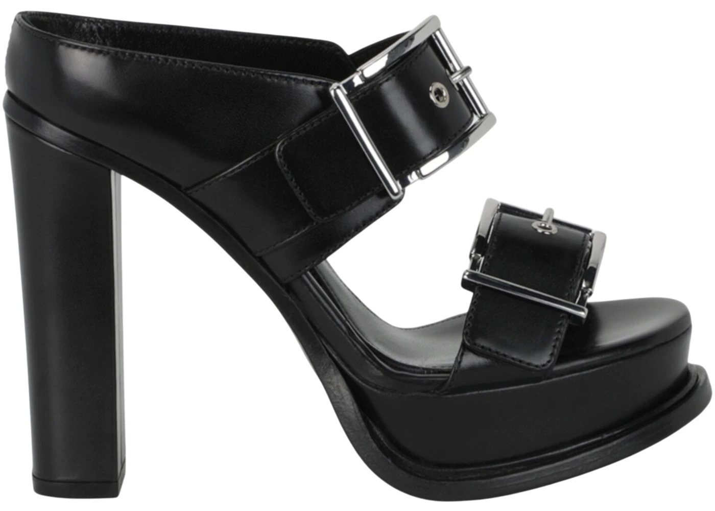 Alexander McQueen Boxcar Leather Sandals Black Silver 