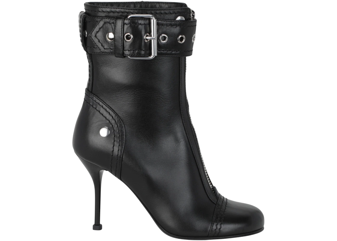 Alexander McQueen Buckle Detailed Ankle Boots Black Silver 