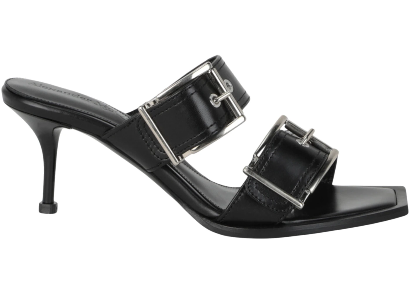 Alexander McQueen Double Buckle Punk 3 In Mules Black Silver 