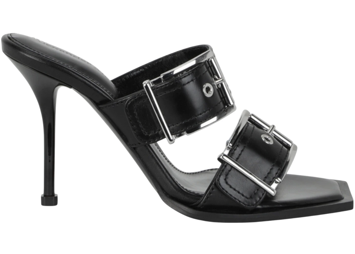 Alexander McQueen Double Buckle Punk 4 In Mules Black Silver 