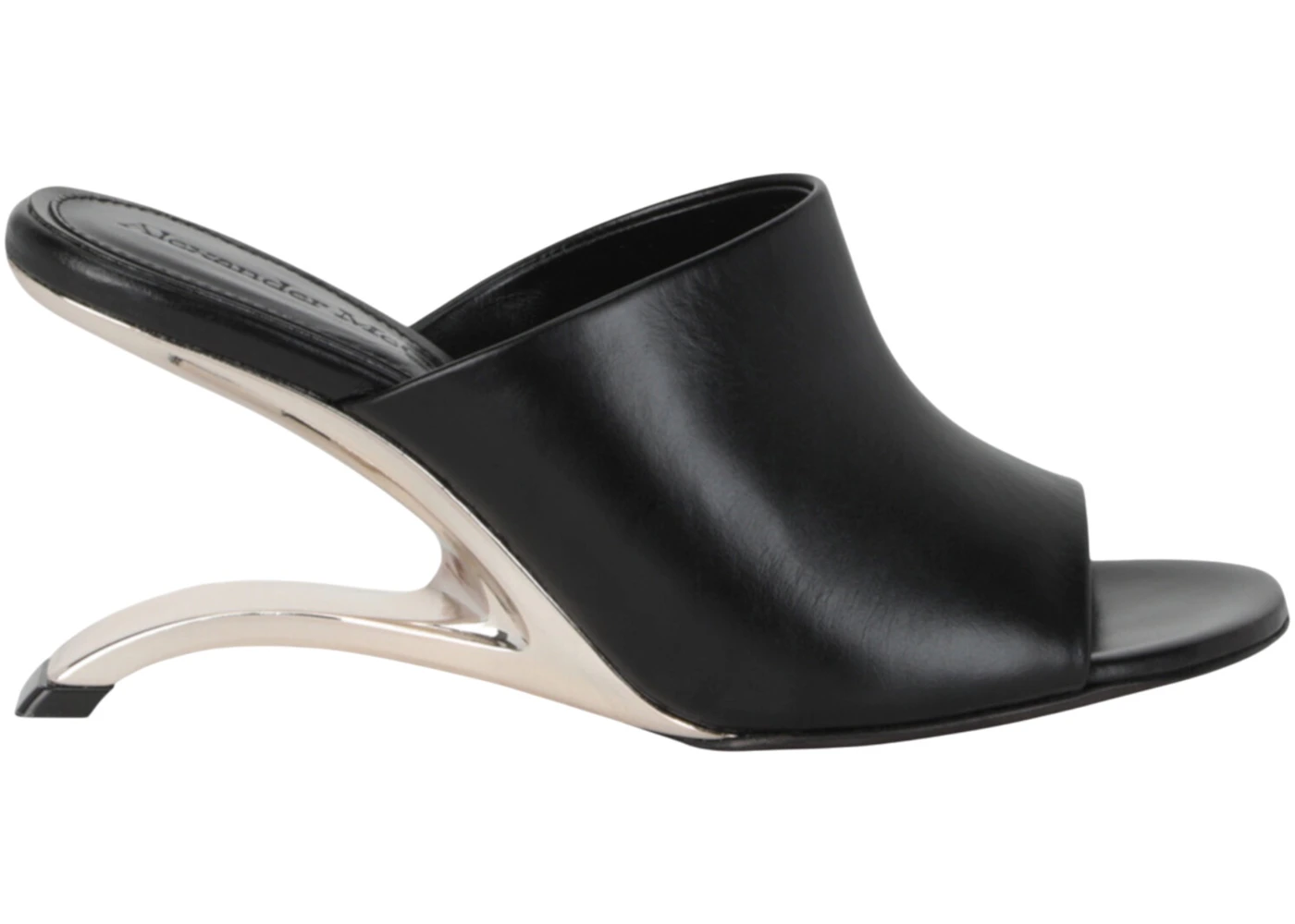 Alexander McQueen Leather Arc Mules Black Silver 