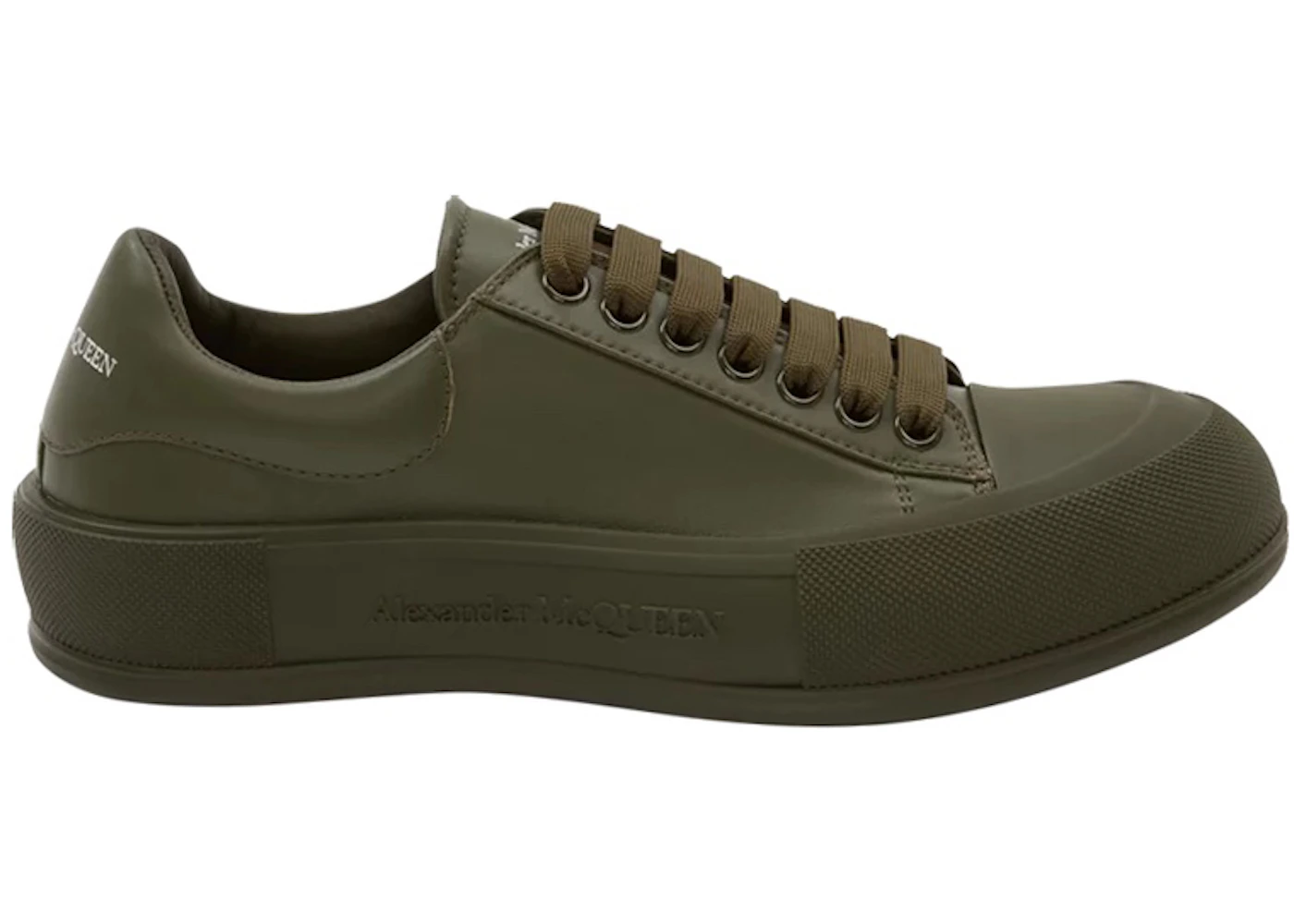 Alexander McQueen Leather Deck Plimsoll Khaki
