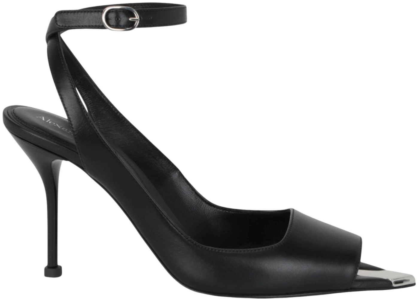 Alexander McQueen Punk Peep Toe 4 In Sandals Black Silver 