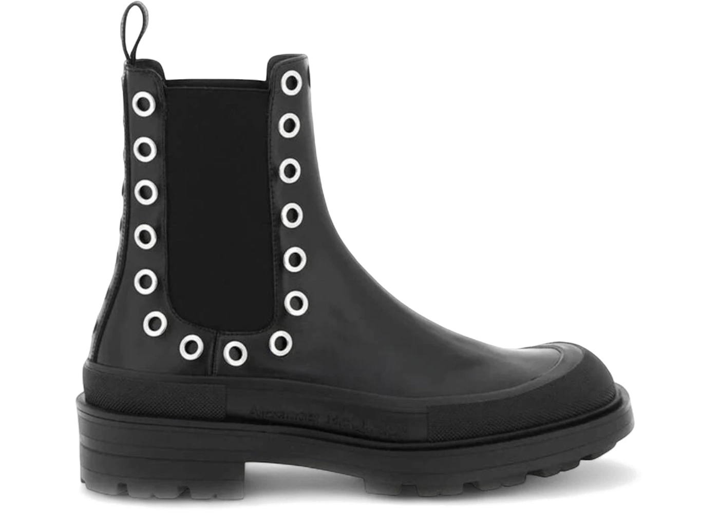 Alexander McQueen Stack Chelsea Eyelet Boot Black Silver