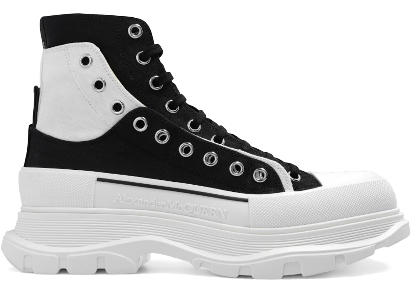 Alexander McQueen Tread Slick Ankle Boot Black White Overlapping Panels