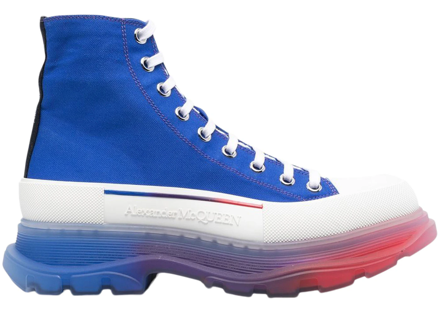 Alexander McQueen Tread Slick Boot Clear Sole Gradient Electric Blue Off-White Bright Red