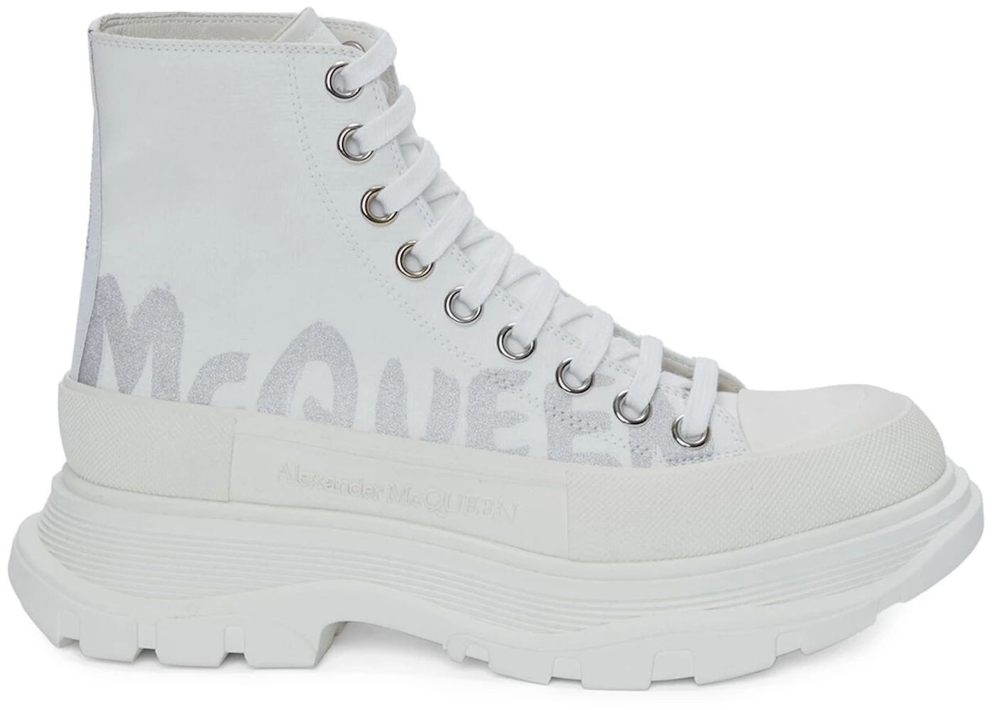 Alexander McQueen Tread Slick Boot Graffiti White Silver 