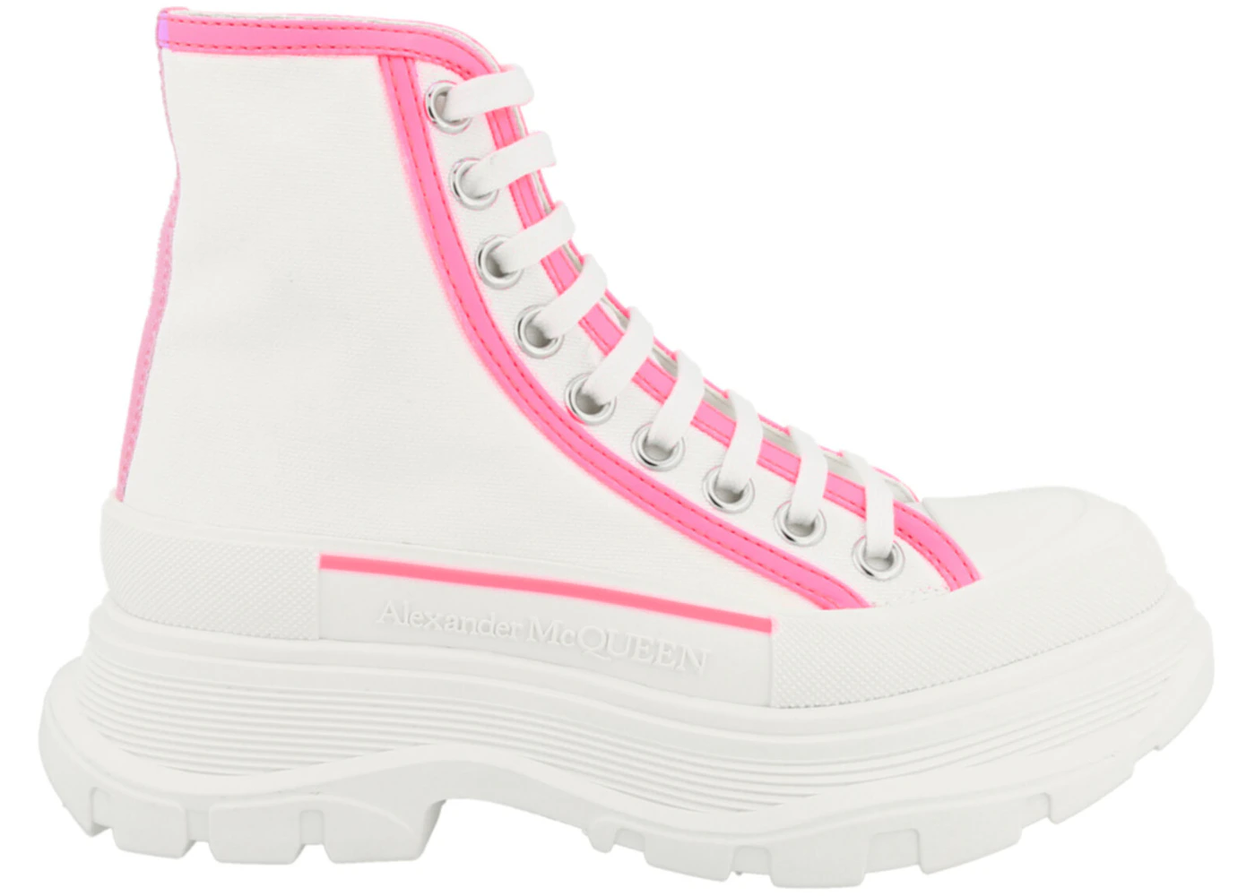 Alexander McQueen Tread Slick Lace-Up Boots White Fluo Pink 