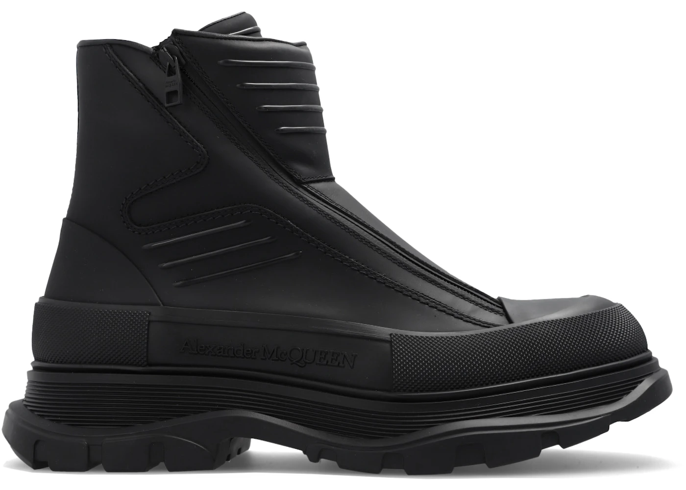 Alexander McQueen Tread Slick Leather Zip-up Ankle Boot Black