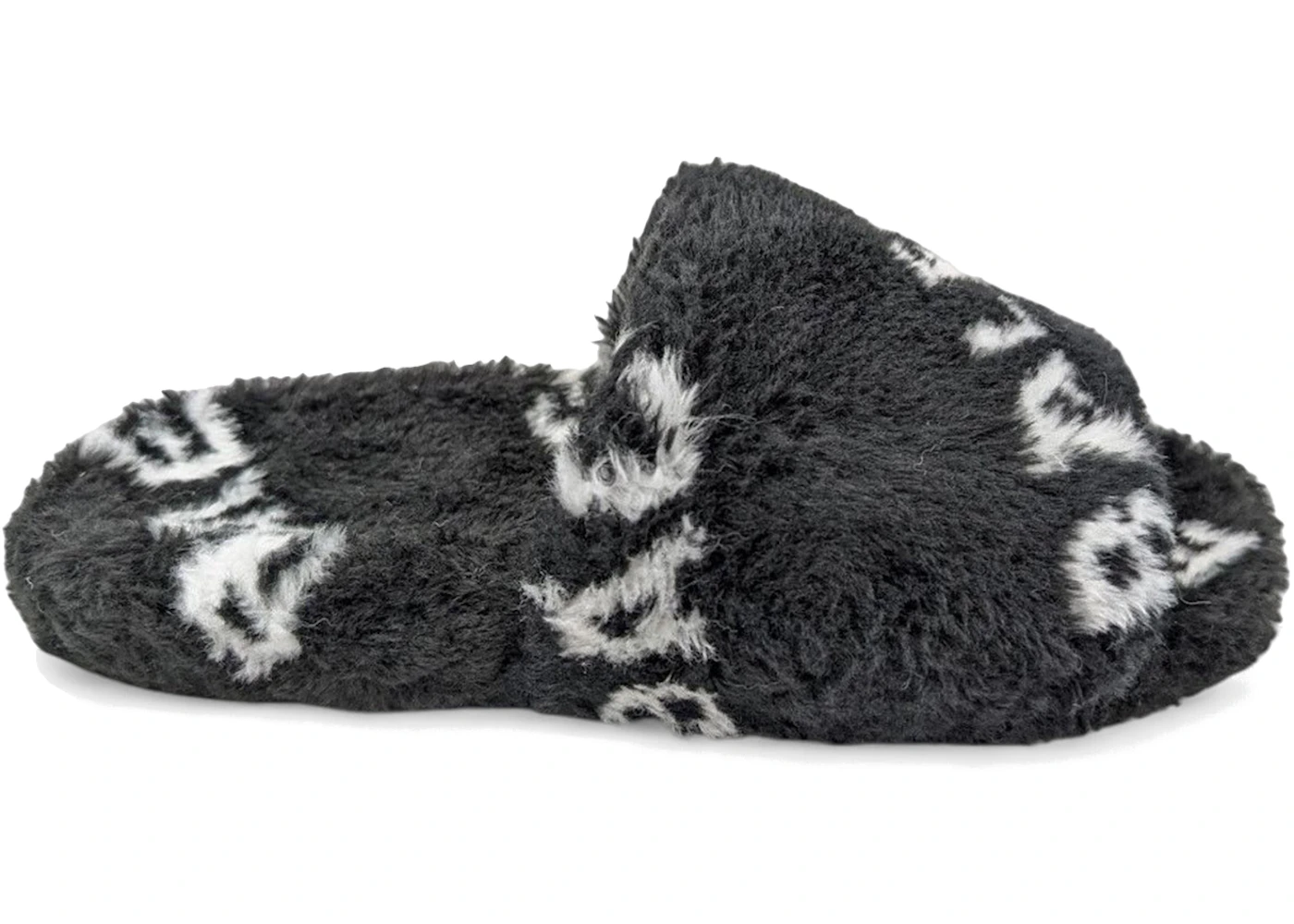 Balenciaga Furry Slide Fake Fur Logo Allover Black White