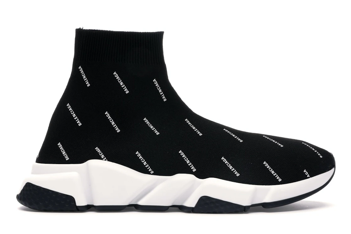 Vue 1 de Balenciaga Speed Trainer Logo Print Black White