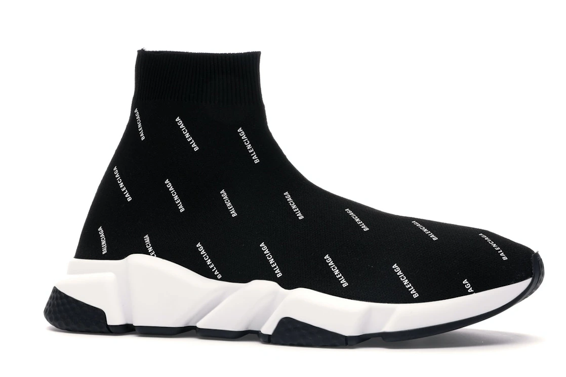 Vue 3 de Balenciaga Speed Trainer Logo Print Black White