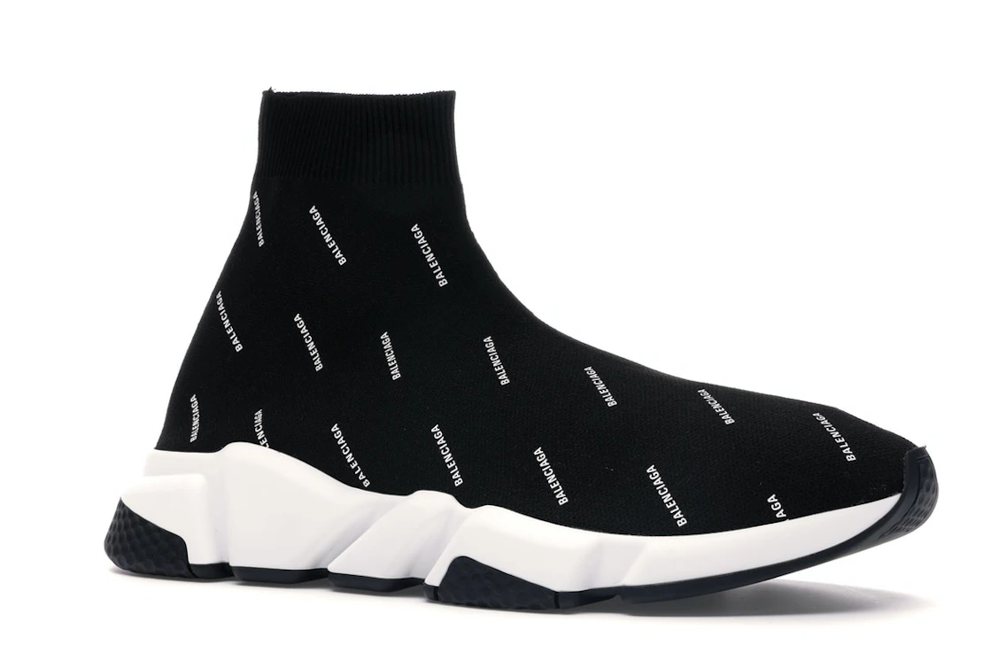 Vue 4 de Balenciaga Speed Trainer Logo Print Black White
