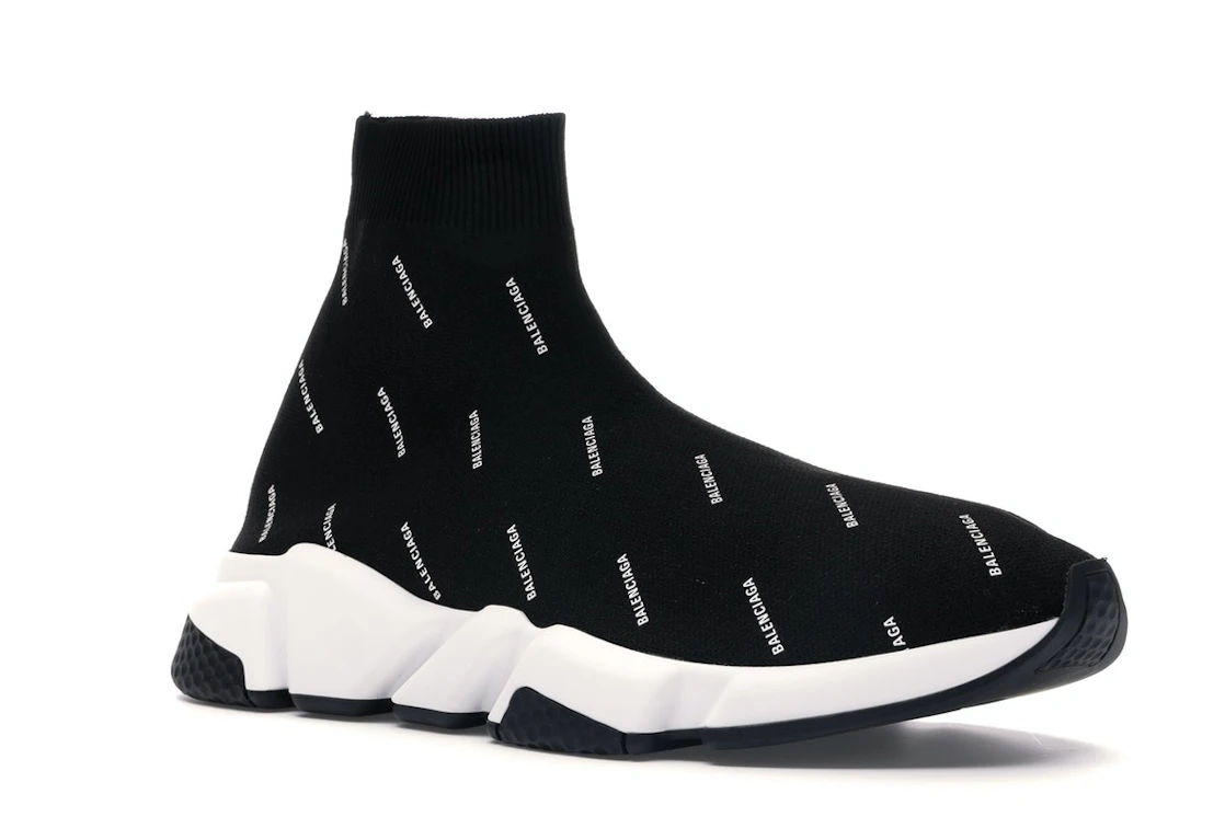 Vue 5 de Balenciaga Speed Trainer Logo Print Black White