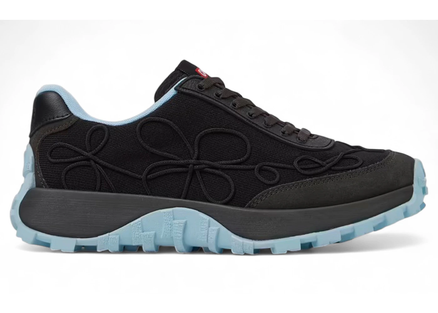 Camper Drift Trail Sneaker Black Blue Floral Embroidery 