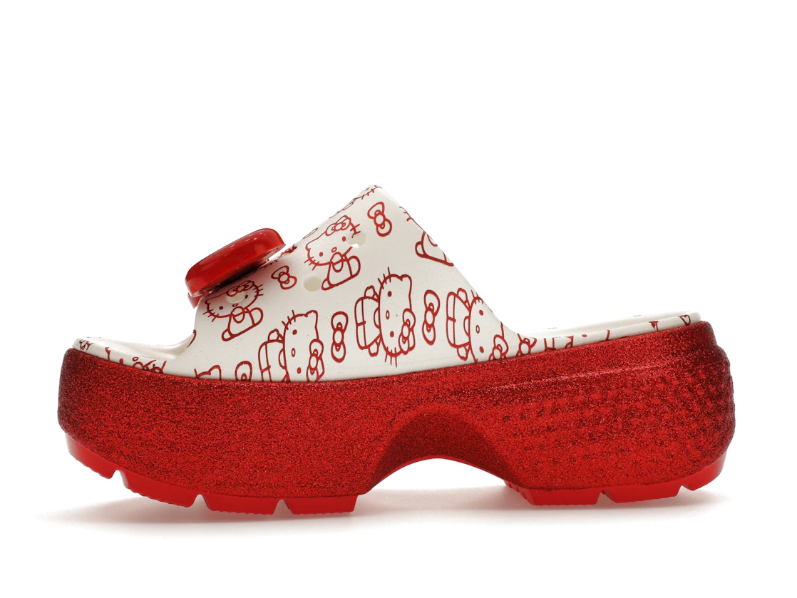 Vue 18 de Crocs Stomp Slide Hello Kitty 50th Anniversary Red Glitter