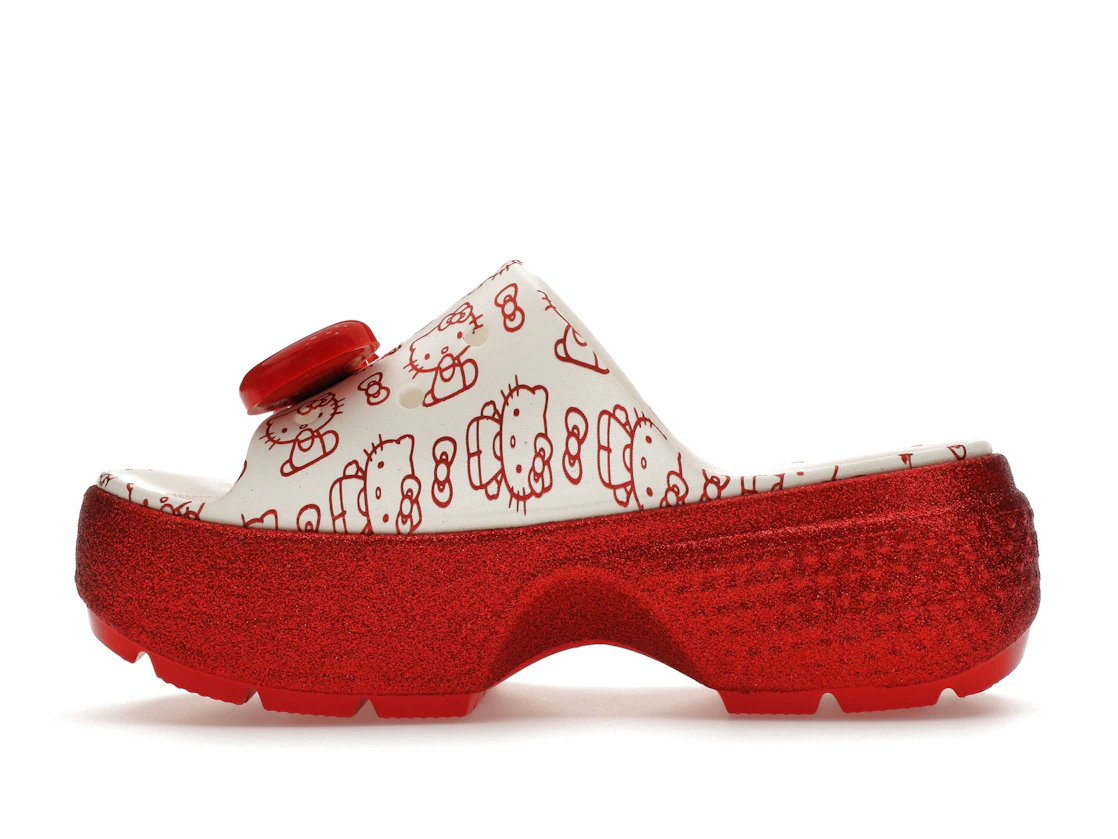 Vue 19 de Crocs Stomp Slide Hello Kitty 50th Anniversary Red Glitter