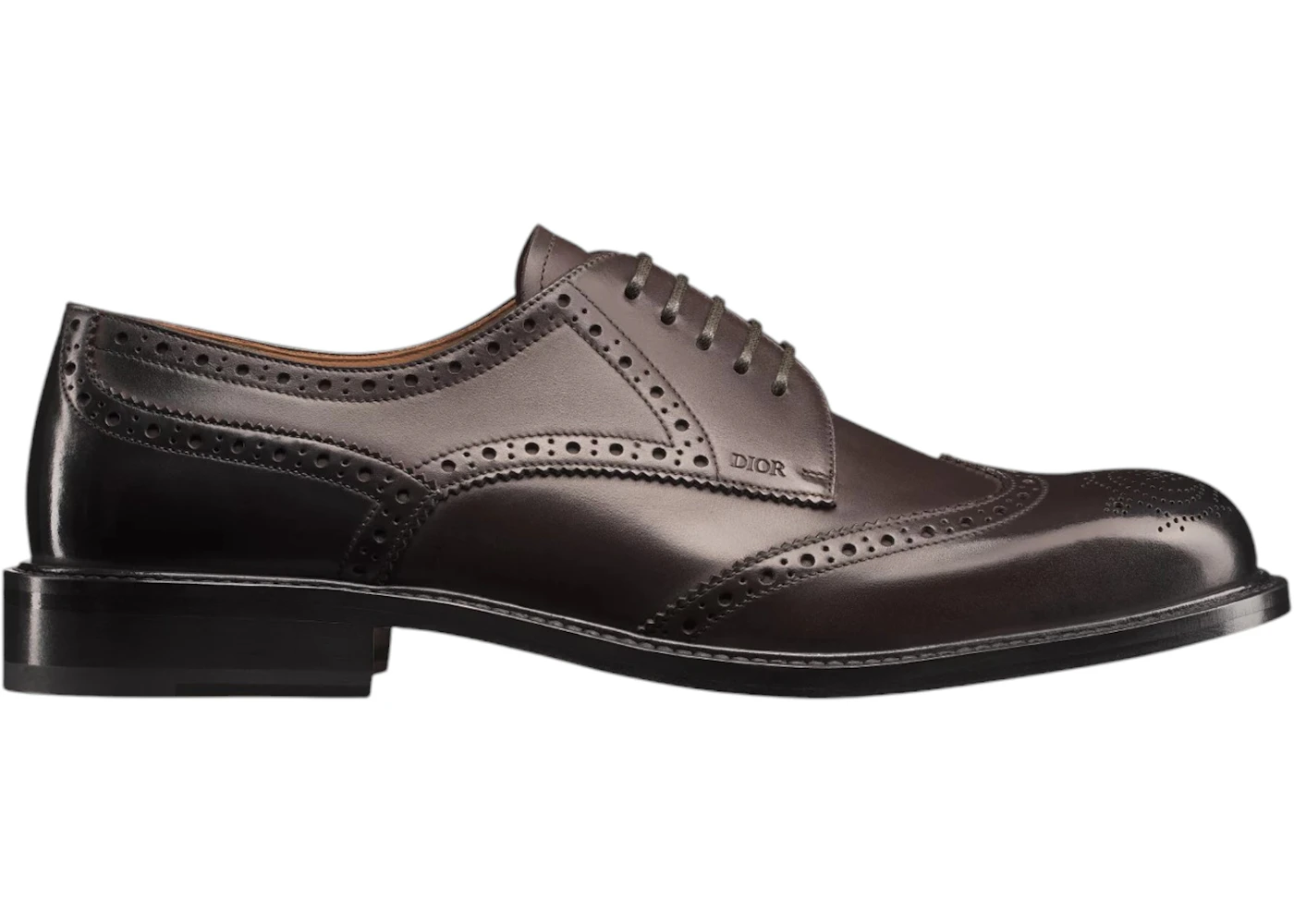 Dior Embassy Derby Brogue in Black Calfskin with Patina Finish Brown