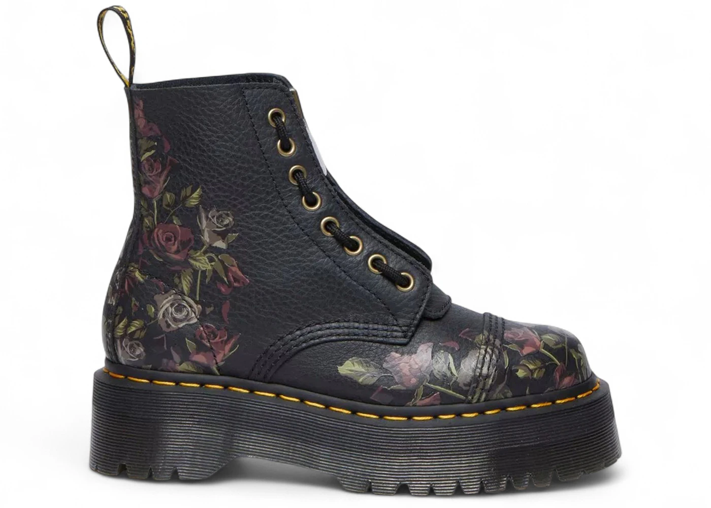 Dr. Martens Sinclair Decayed Roses Tumbled Nappa Leather Lace Up Boot Black 