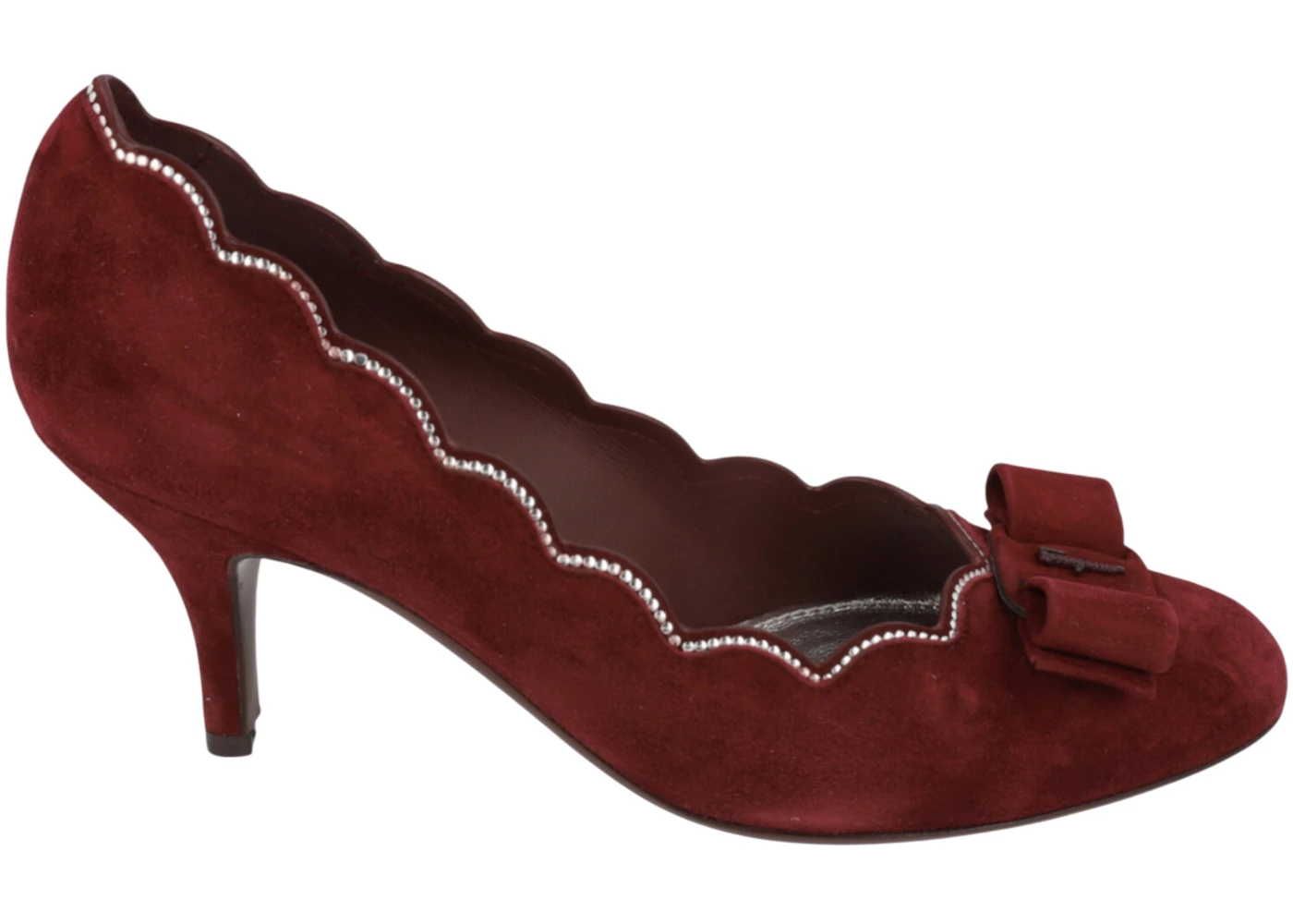 Ferragamo Carla Stud-Embellished Suede Narrow Pumps Bordeaux 