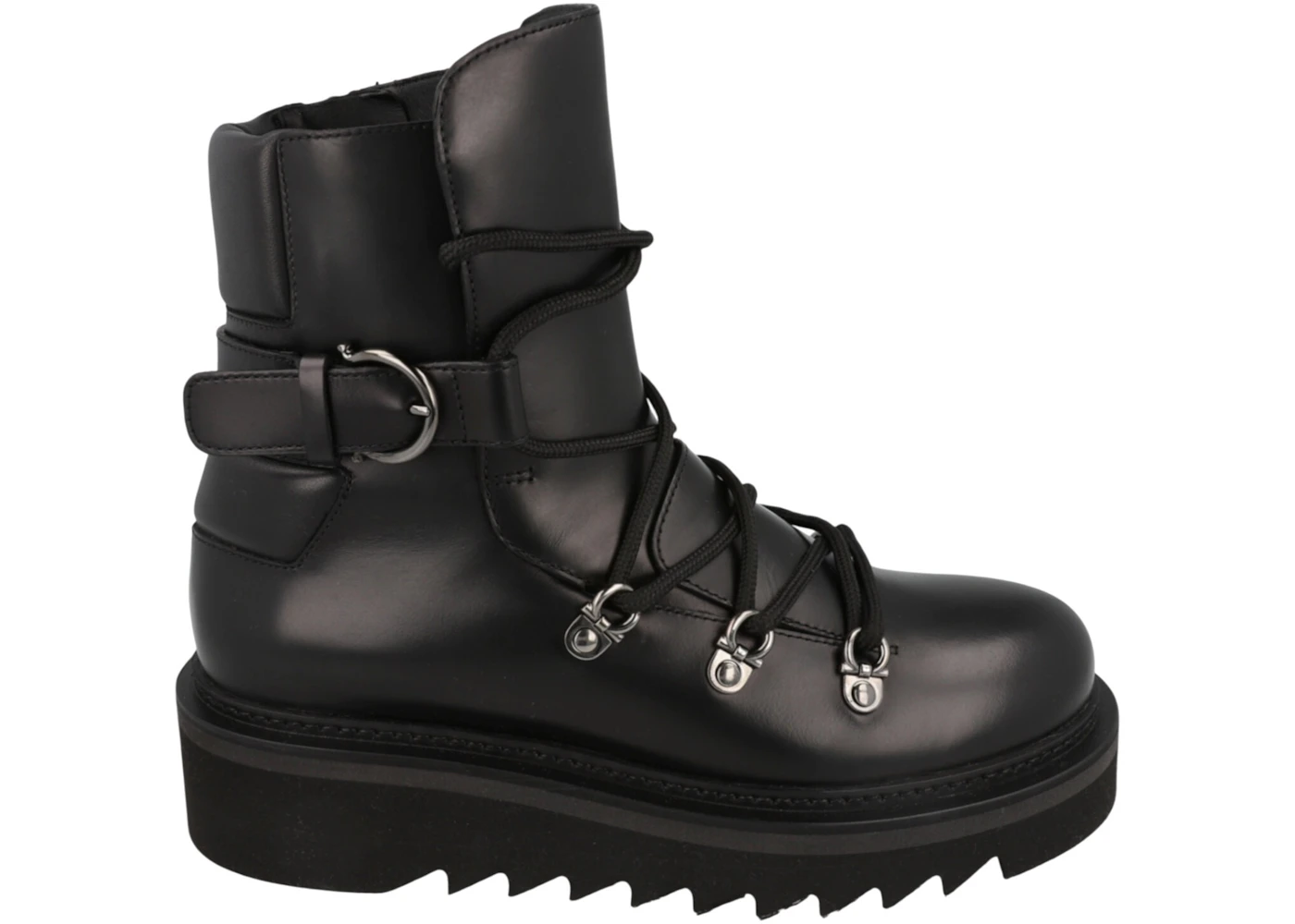 Ferragamo Elimo Lace-Up Leather Boots Black 