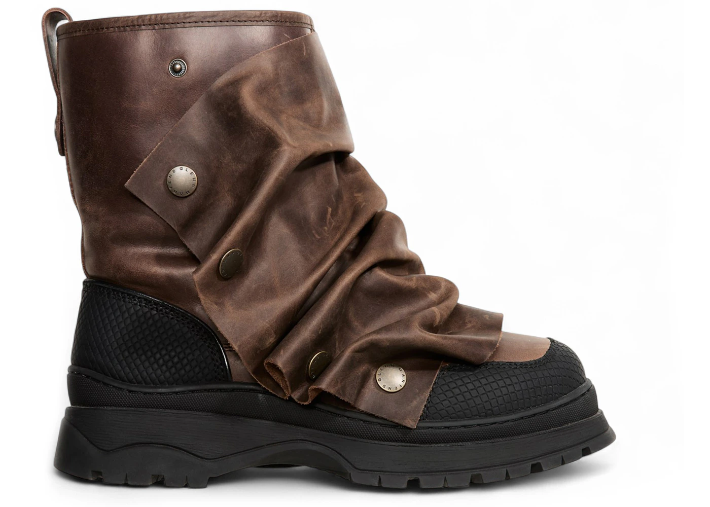 H&M x Glenn Martens Gaiter-Detail Leather Boots Dark Brown