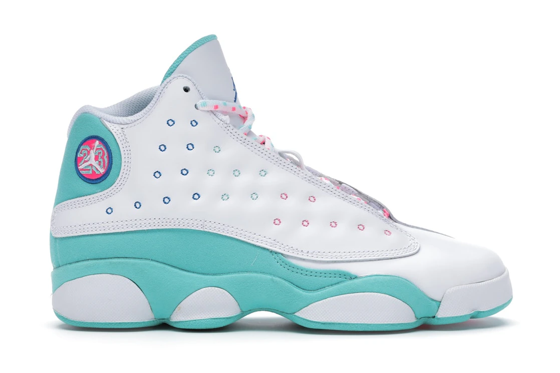 Vue 1 de Jordan 13 Retro White Soar Green Pink (GS)
