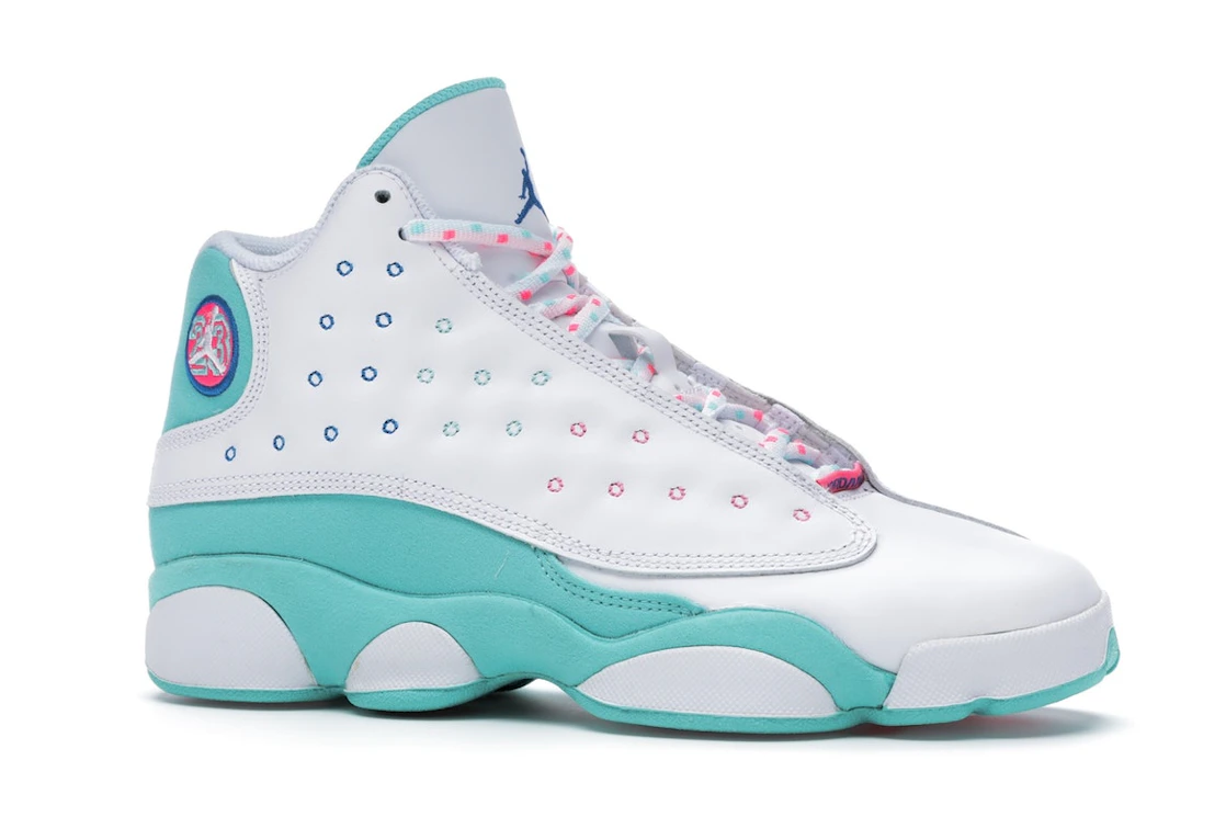 Vue 3 de Jordan 13 Retro White Soar Green Pink (GS)