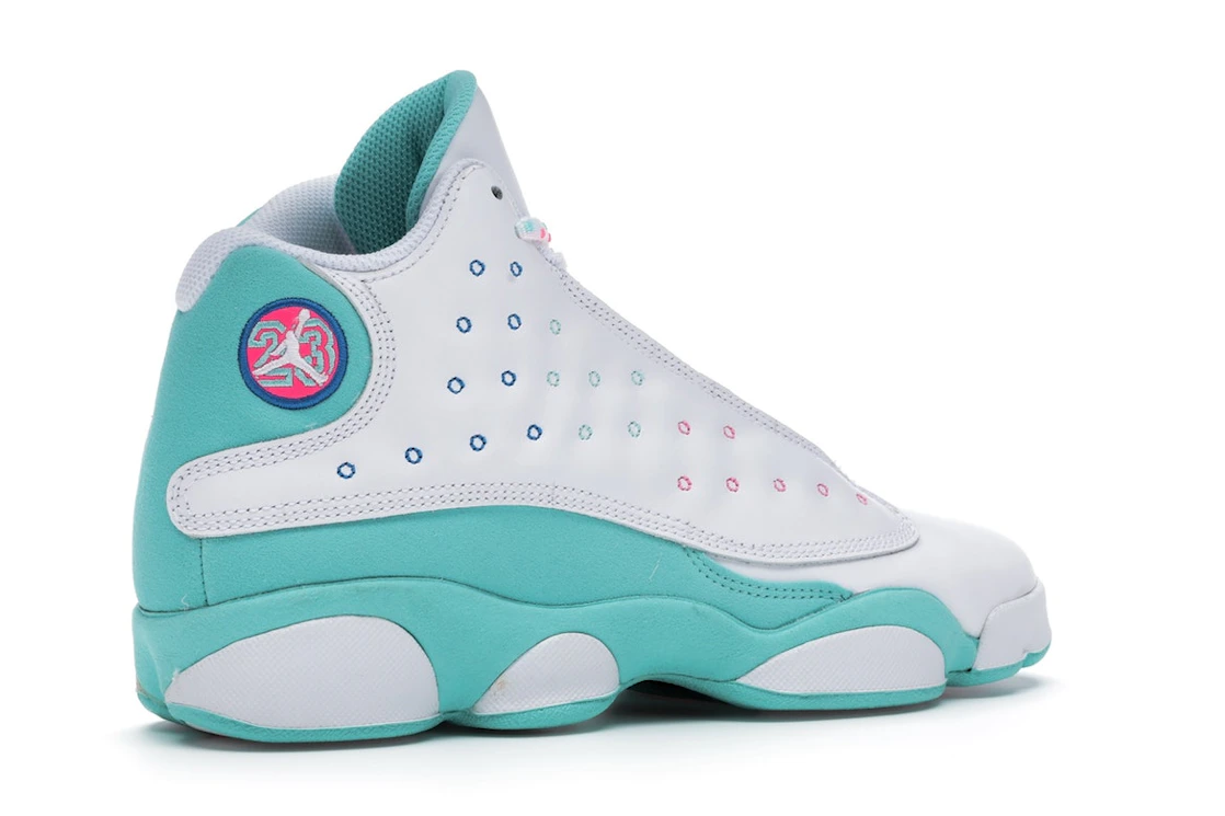 Vue 34 de Jordan 13 Retro White Soar Green Pink (GS)