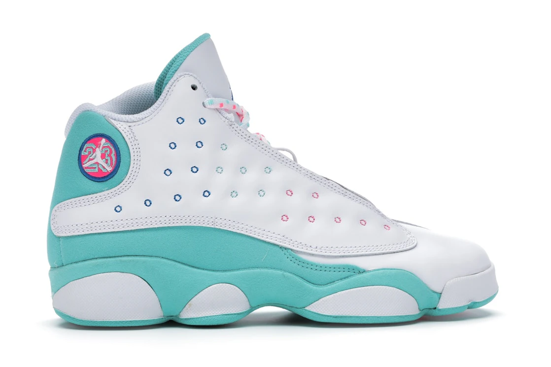 Vue 36 de Jordan 13 Retro White Soar Green Pink (GS)