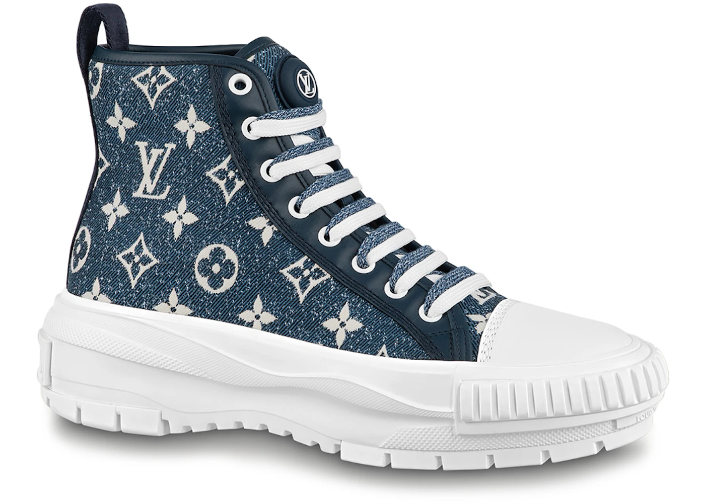 Louis Vuitton Squad Boot Monogram Denim Navy Blue White 