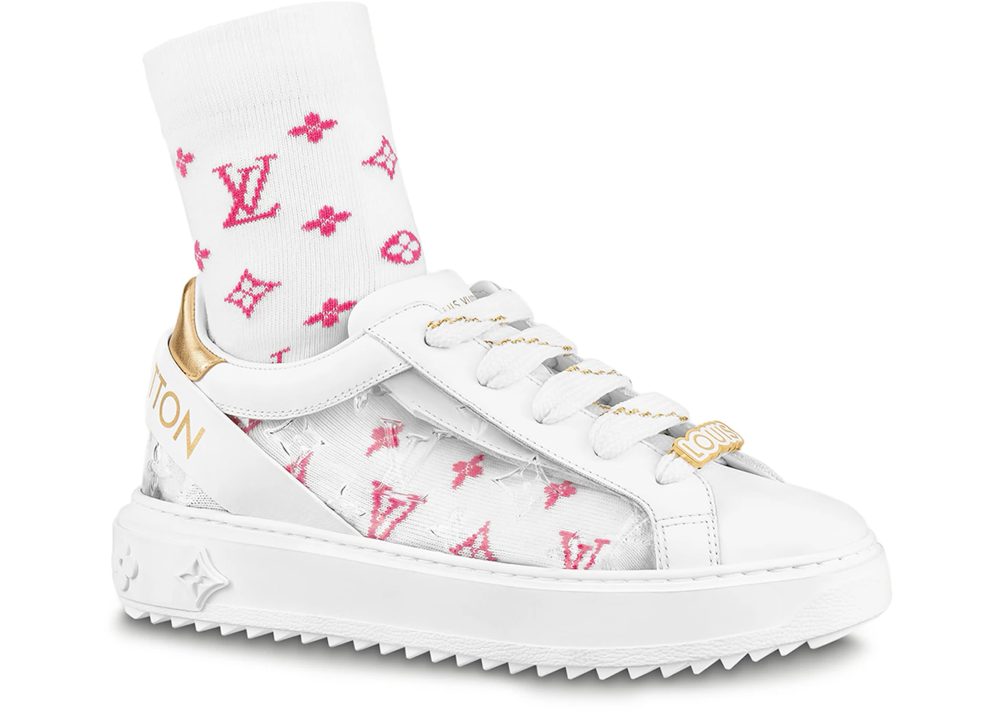 Louis Vuitton Time Out Debossed Monogram Transparent Upper White Gold  (White Pink Socks Included)