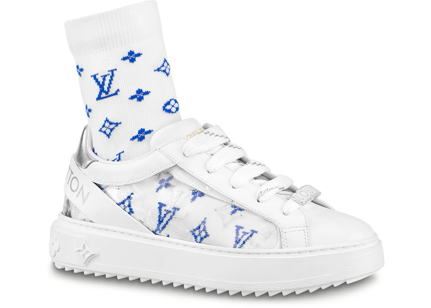 Louis Vuitton Time Out Debossed Monogram Transparent Upper White Silver  (White Blue Socks Included)