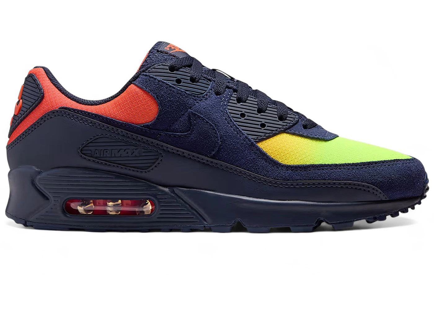 Nike Air Max 90 Blackened Blue Lemon Venom Hyper Crimson Gradient