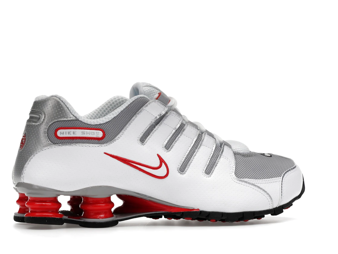 Vue 35 de Nike Shox NZ White Red Metallic Silver