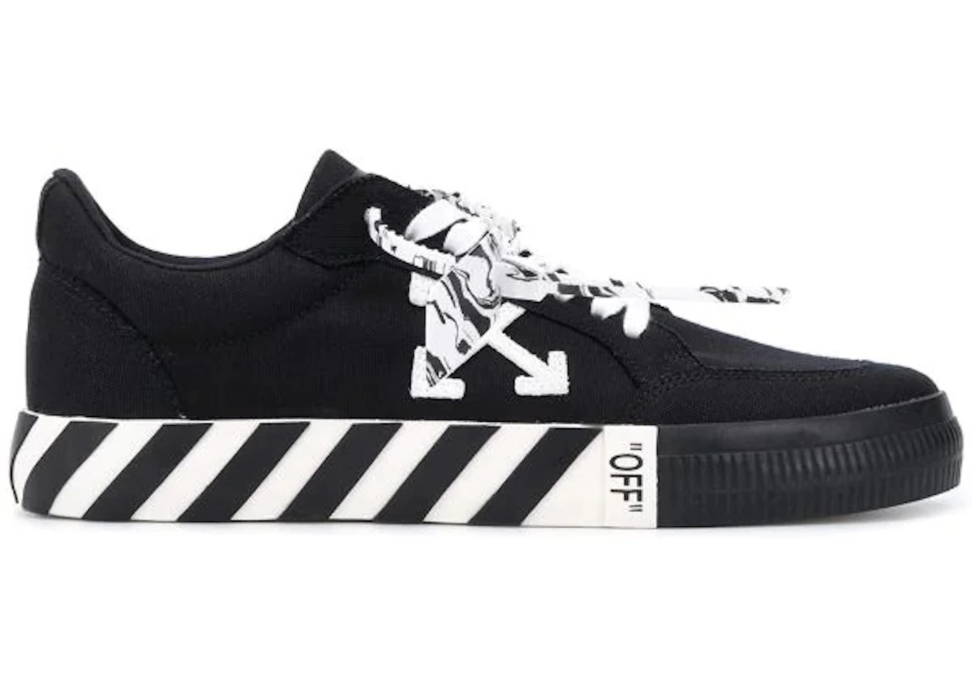 Off-White Vulc Low Black White Striped Marble Tag