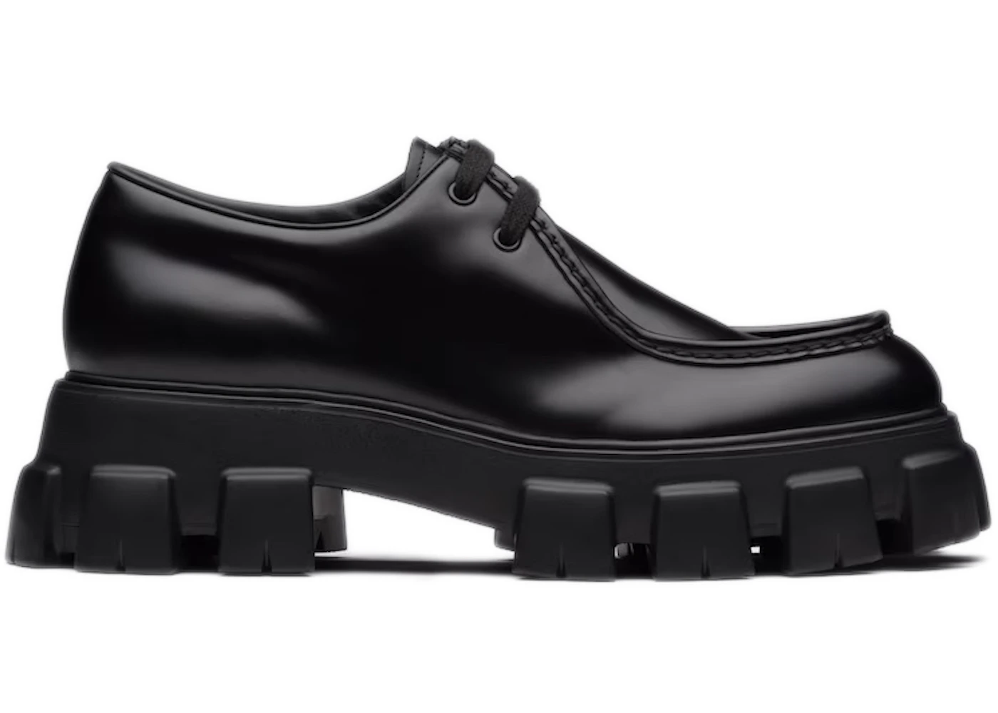 Prada Monolith Lace-Up Shoe Black Brushed Leather