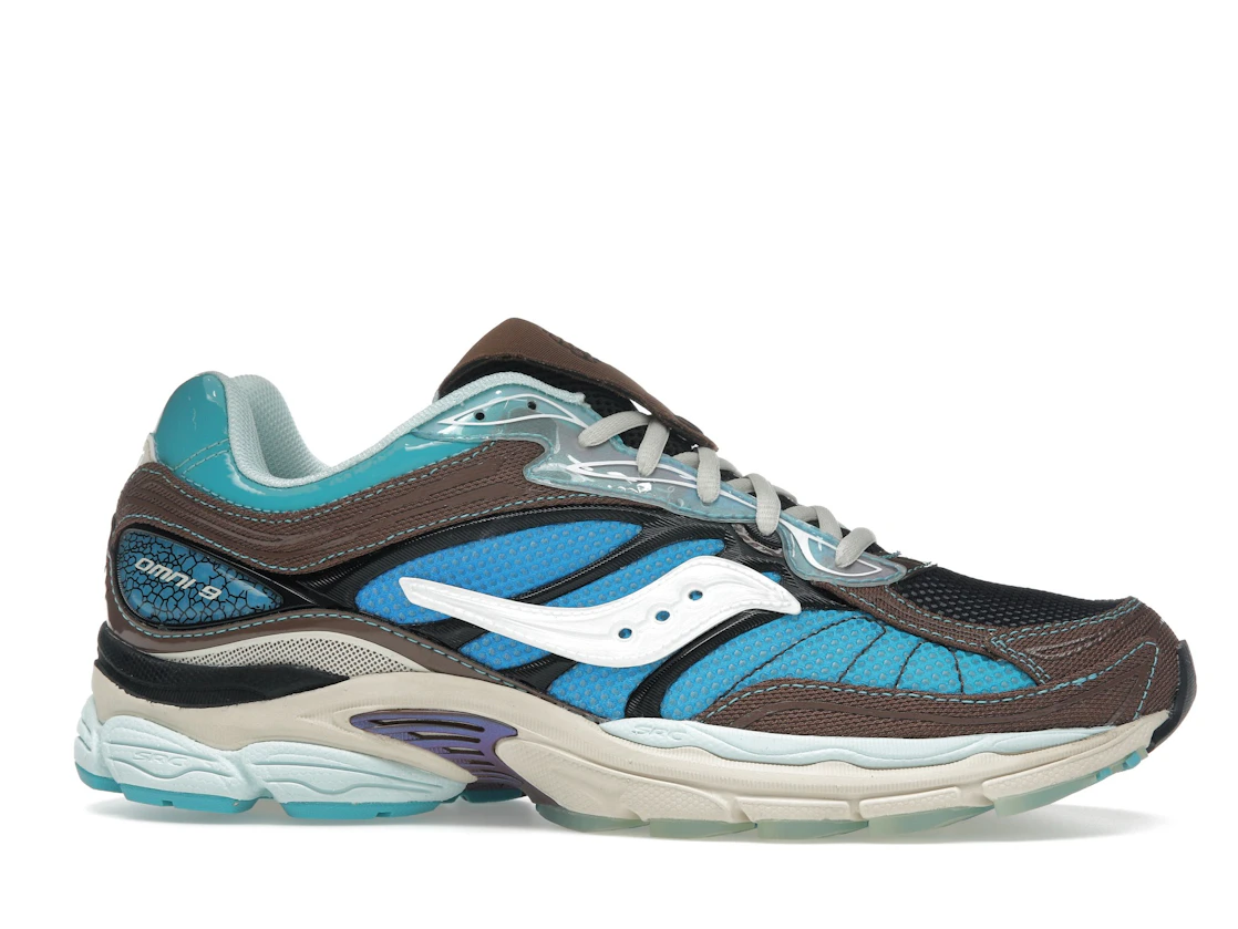Vue 2 de Saucony ProGrid Omni 9 Footpatrol Blue Brown