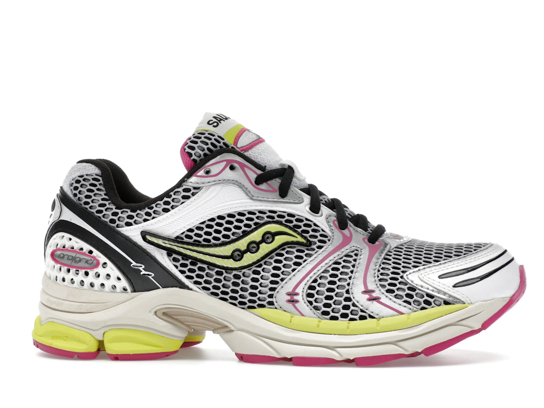 Vue 2 de Saucony ProGrid Triumph 4 White Fluo Pink