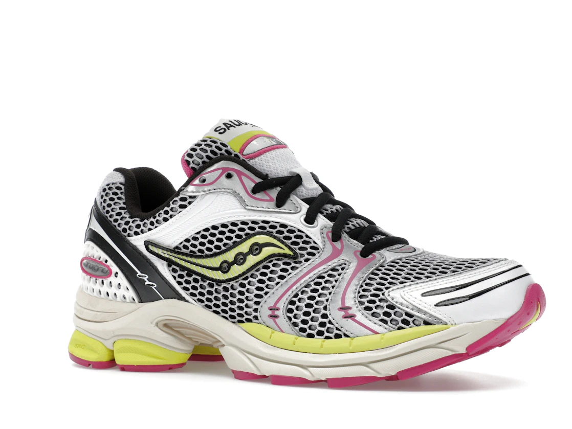 Vue 4 de Saucony ProGrid Triumph 4 White Fluo Pink
