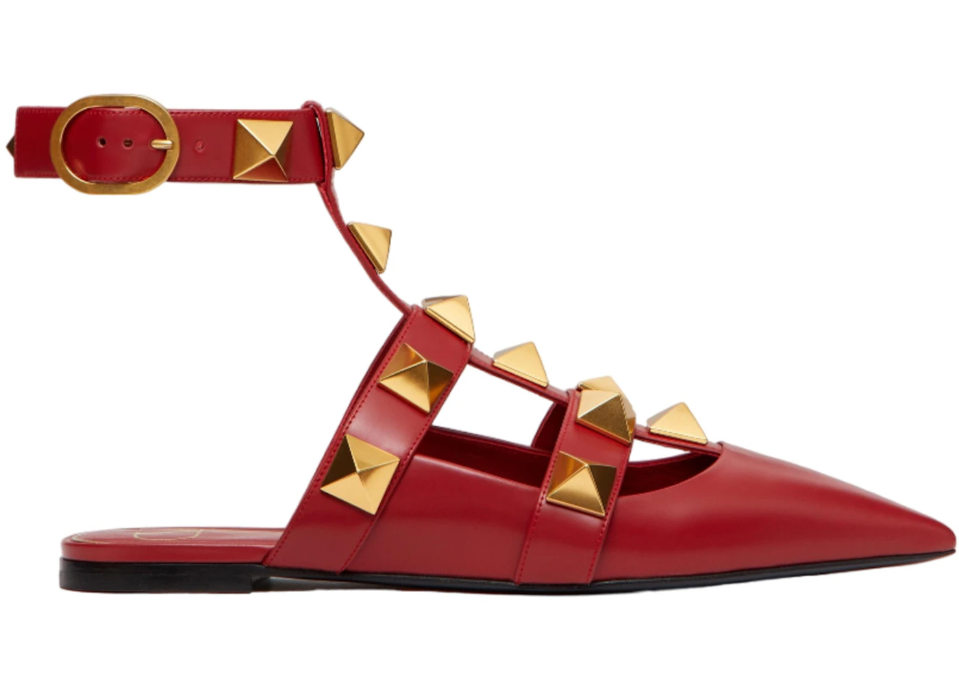 Valentino Garavani Roman Stud Calfskin Low Ballet Flat Red 