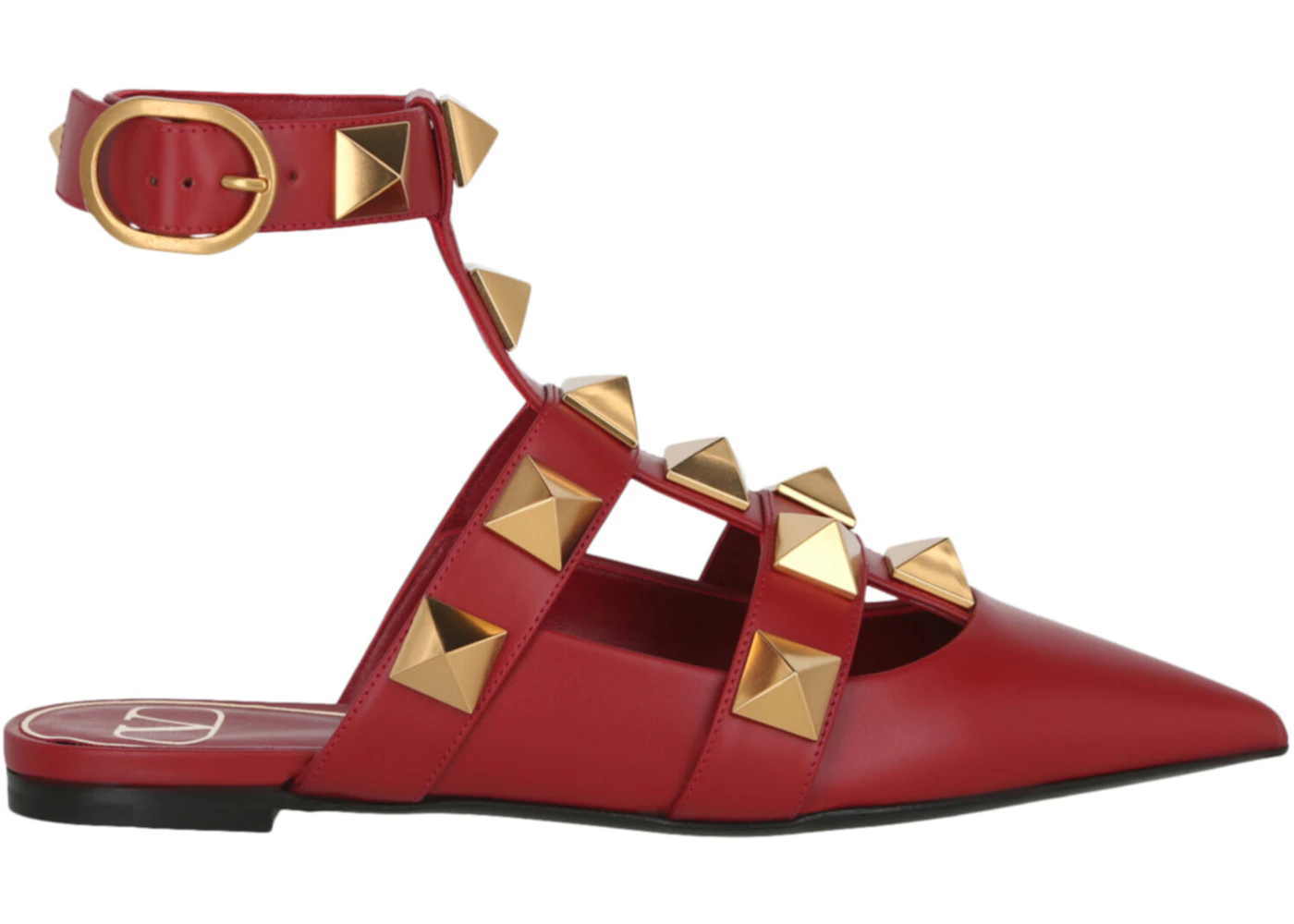 Valentino Roman Stud Ballerina Flats Red 