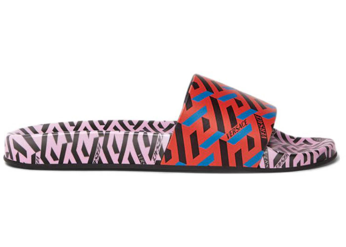Versace La Greca Print Slide Red Pink Black 