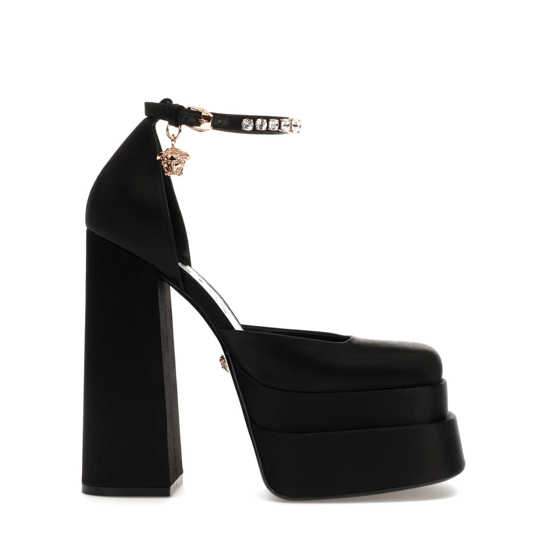 Vue 1 de Versace Medusa Aevitas 155mm Platform Pumps Black Satin