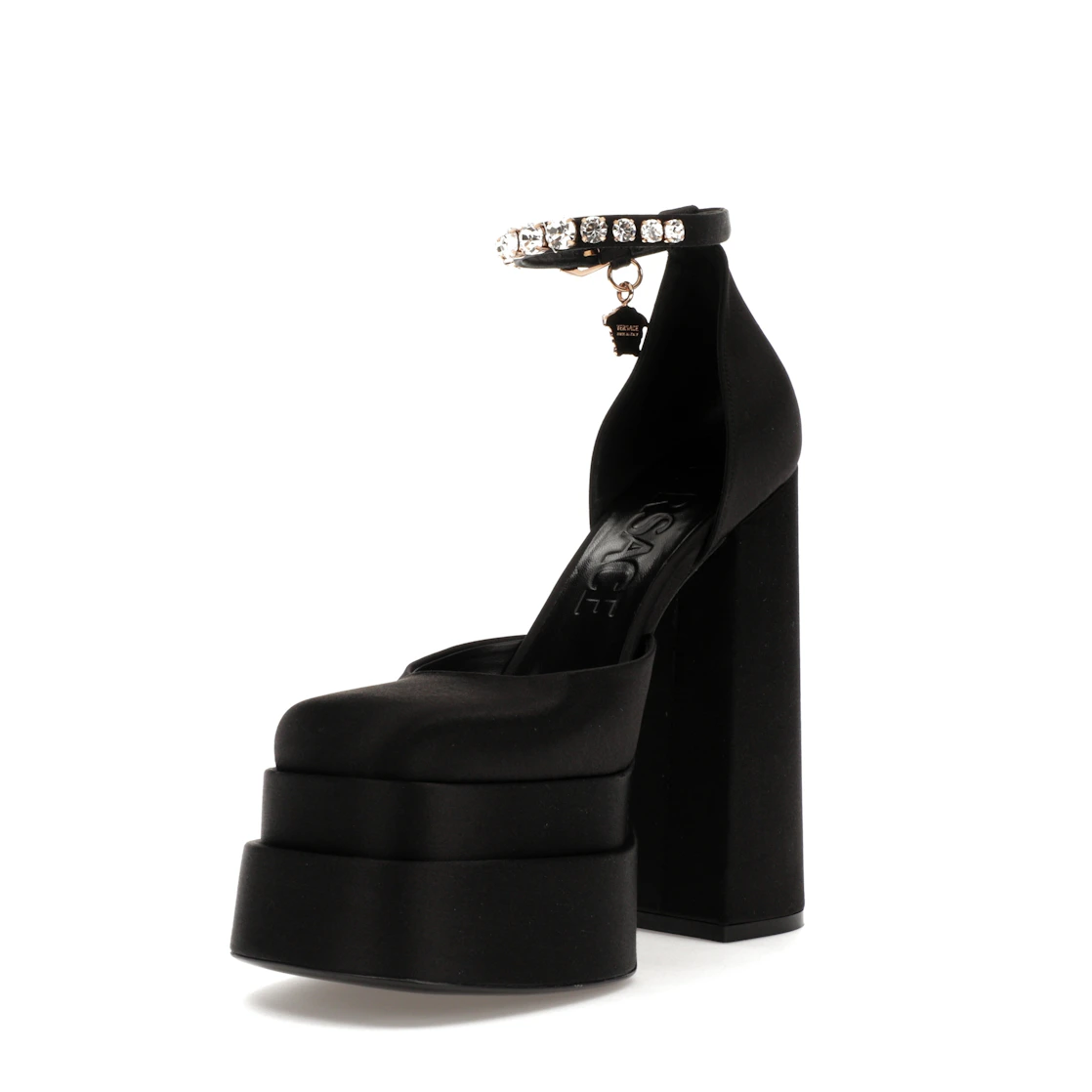 Vue 14 de Versace Medusa Aevitas 155mm Platform Pumps Black Satin