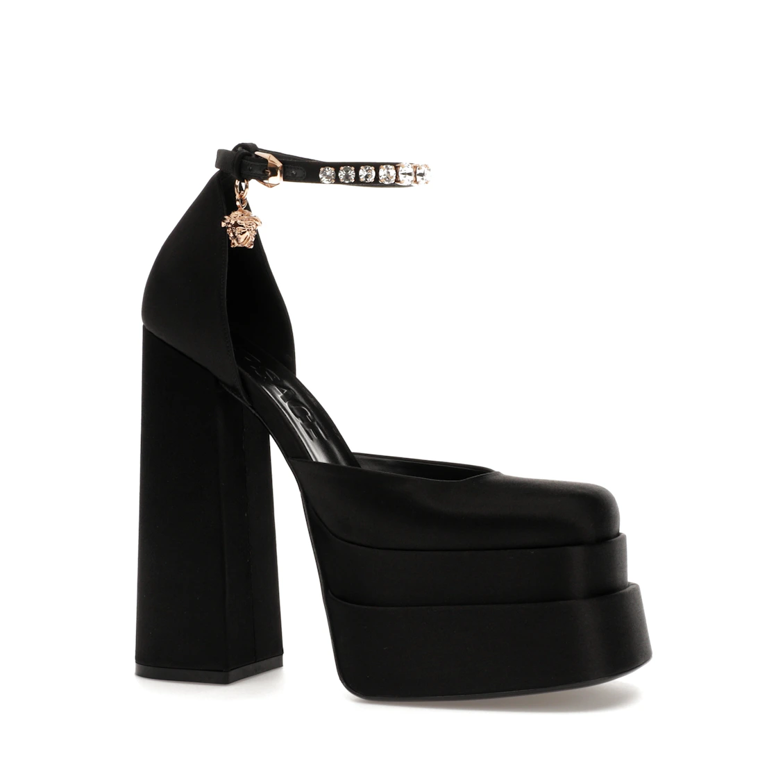 Vue 3 de Versace Medusa Aevitas 155mm Platform Pumps Black Satin