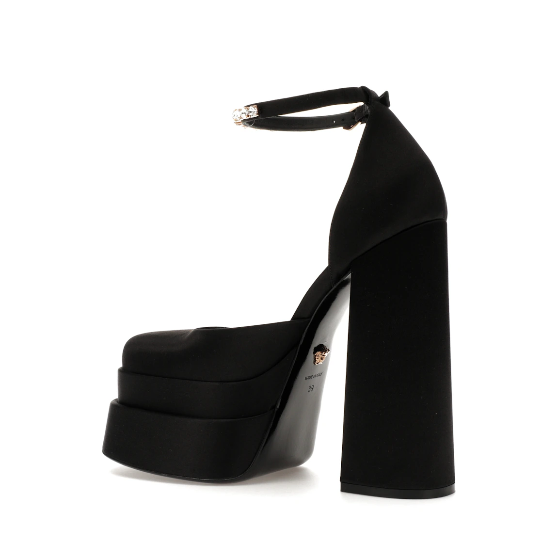 Vue 22 de Versace Medusa Aevitas 155mm Platform Pumps Black Satin