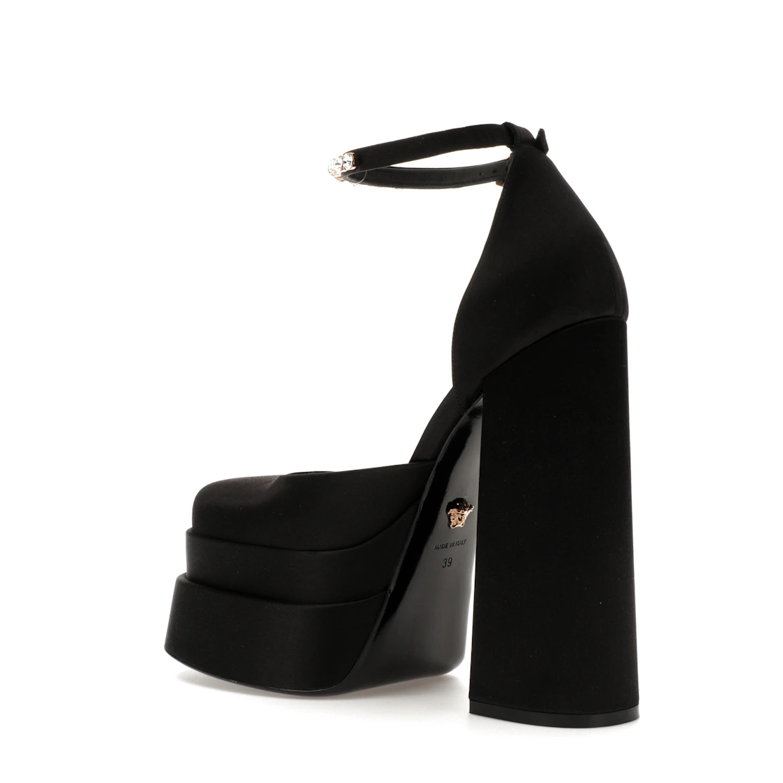 Vue 23 de Versace Medusa Aevitas 155mm Platform Pumps Black Satin