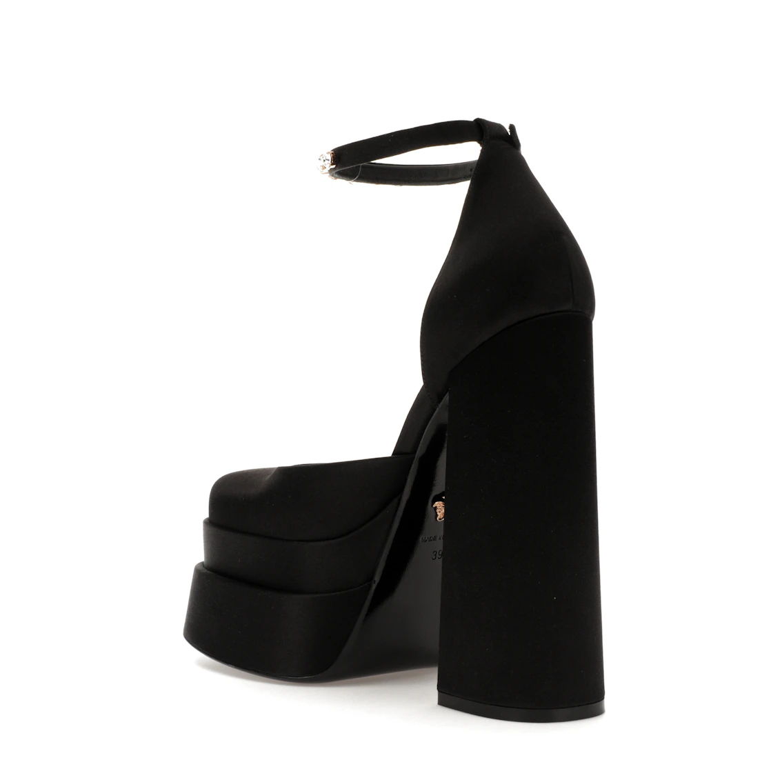 Vue 24 de Versace Medusa Aevitas 155mm Platform Pumps Black Satin
