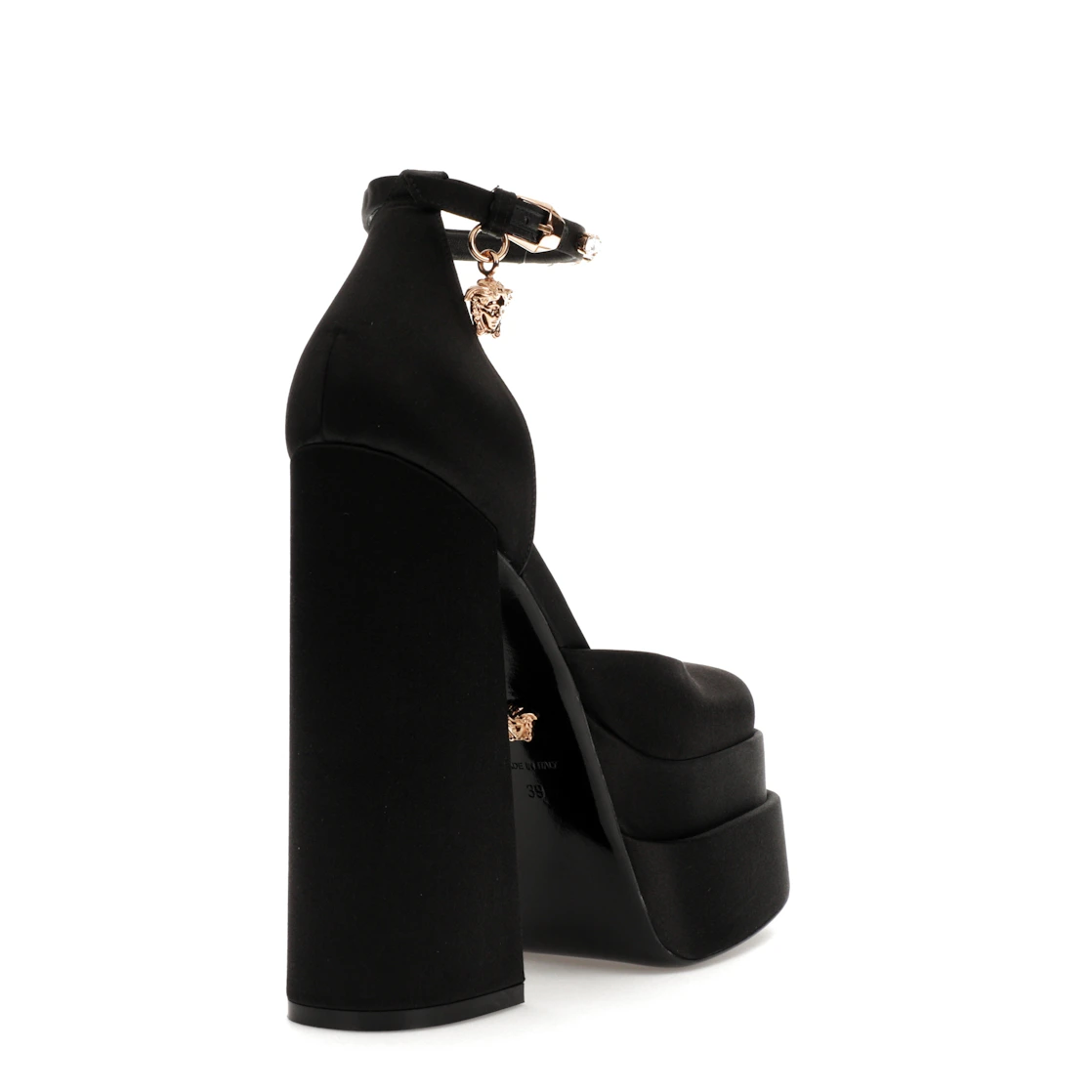 Vue 31 de Versace Medusa Aevitas 155mm Platform Pumps Black Satin